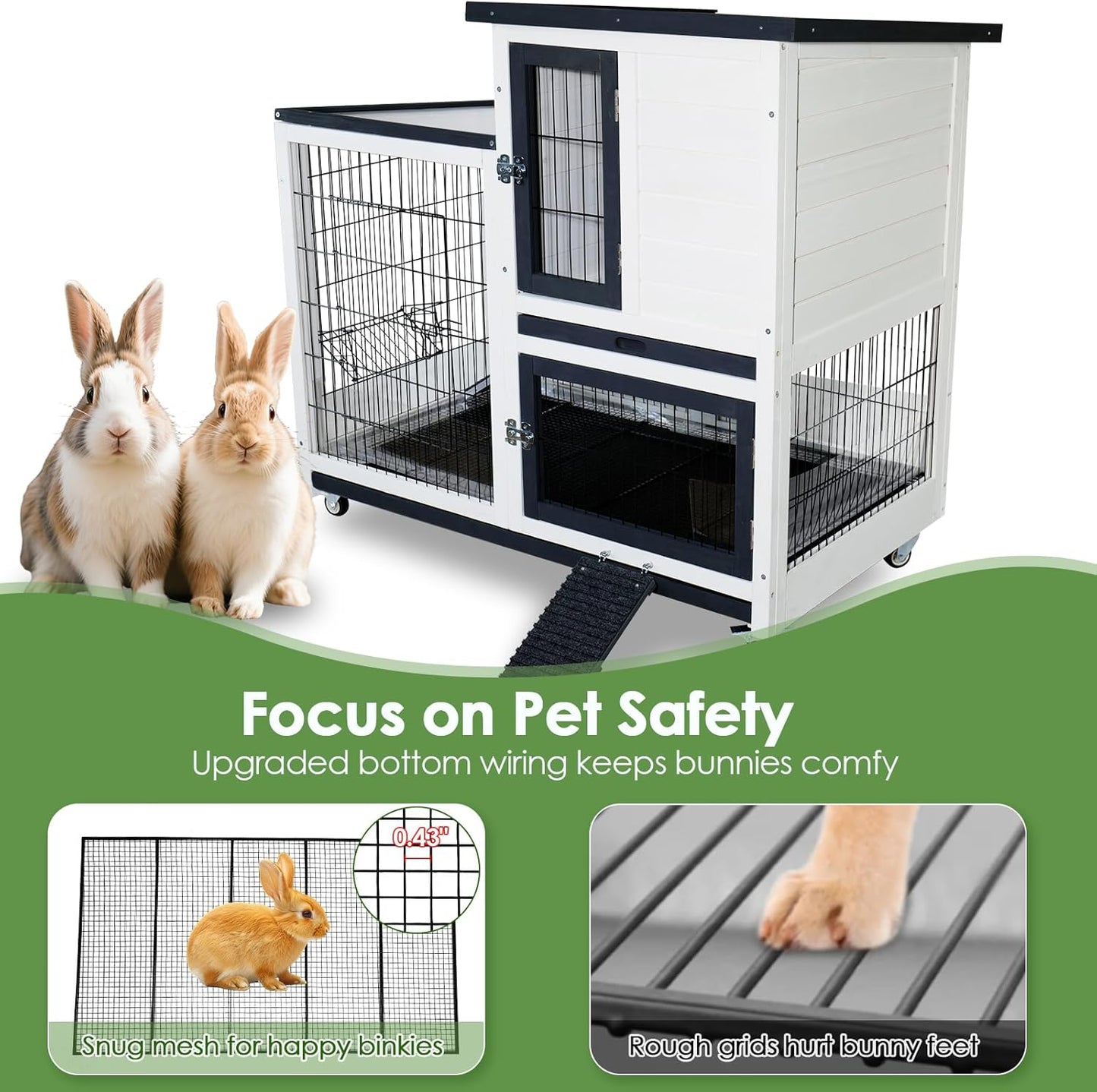 Bunny Hutch Indoor Rabbit Cage Outdoor 2-Story Rabbit House with Urine Guards and 2 Removable Tray for Small Animals