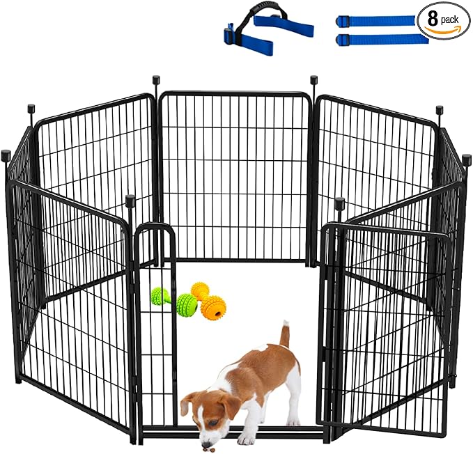 Okaygardn Tall Garden Fences and Borders for Dogs, 48 inch High Garden Fence, 8 Panels Total 17.7 Ft, 21 in Wide Low Threshold Gate. Modular Fencing, Dog Fence Outdoor for Yard. Vegetable Garden Fence