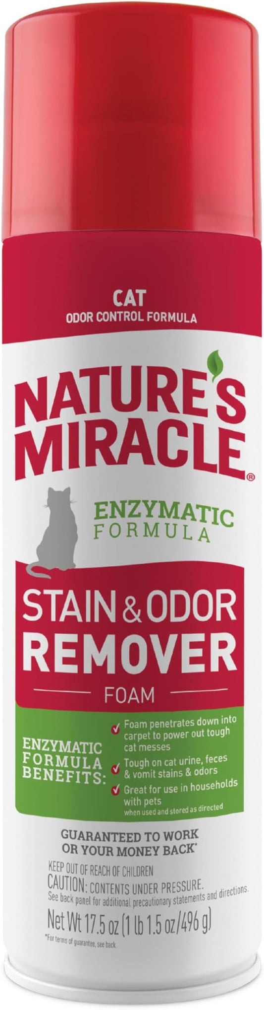 Nature's Miracle Cat Stain & Odor Remover Foam, Tough On Cat Urine, Feces, Vomit, Drool and Other Organic Stains and Odors, 17.5 oz