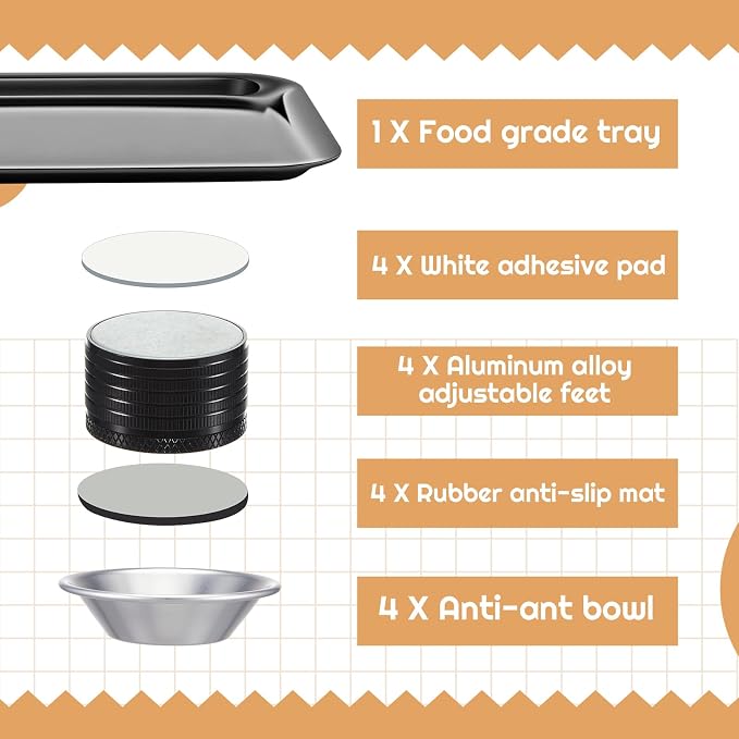 Marsui 17 in Anti-ant Cat and Dog Food Tray Set Include 1 Ant-Proof Tray and 4 Adjustable Height Stand 4 Water Cup for Crawling Pest Free Pet Outdoor Food Feeding Station Kitchen Sweets Anti-ant