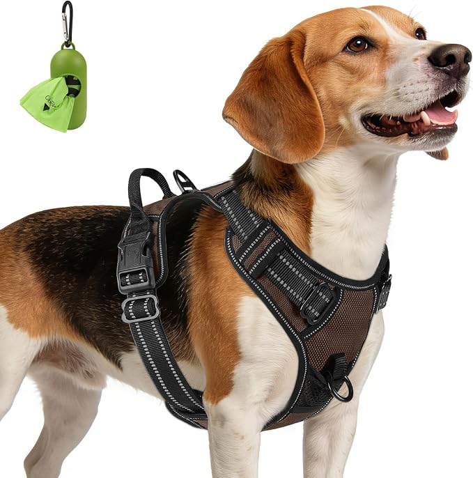 Joytale No Pull Dog Harness Medium Sized Dog, Front Clip, Brown | Grab Handle for Instant Control, Padded & Adjustable Vest, Sturdy Metal D-Rings, for Safe Training & Daily Walking