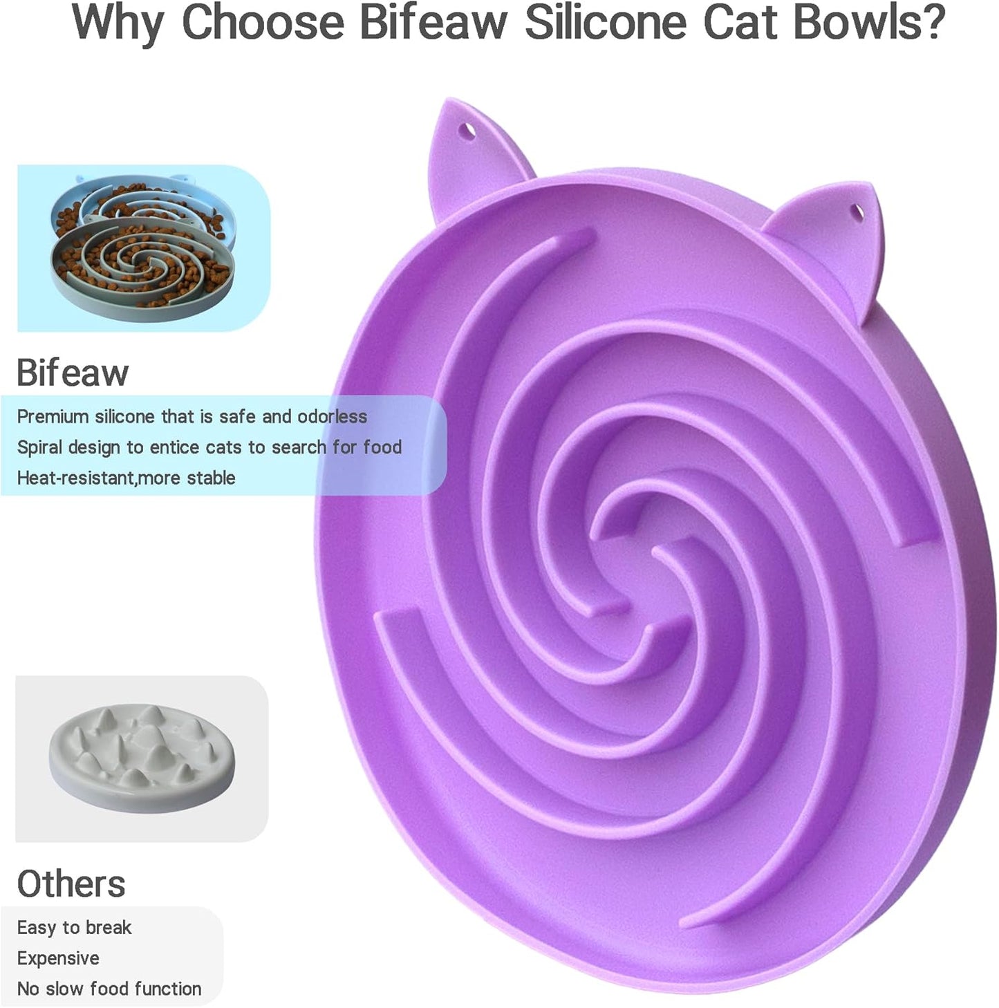Slow Feeder Cat Bowl, Easy to Clean Silicone Bowl, Ideal for Dry and Wet Food (Purple and Pink)