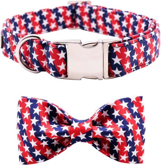 Lionet Paws Patriotic Dog and Cat Collar with Bowtie, 4th of July, Soft and Comfortable, Adjustable Collar for Puppies and Cats, Neck 8-12 inches