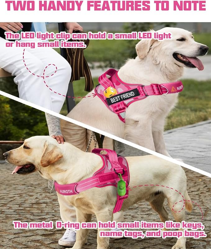 AUROTH Dog Harness and Leash Set for Medium Sized Dog, No Pull Dog Vest | with 5.25FT Dog Leash, Breathable Soft Padded, No choke, Reflective Tactical, Easy to Put on & Take Off - Pink Camo Medium