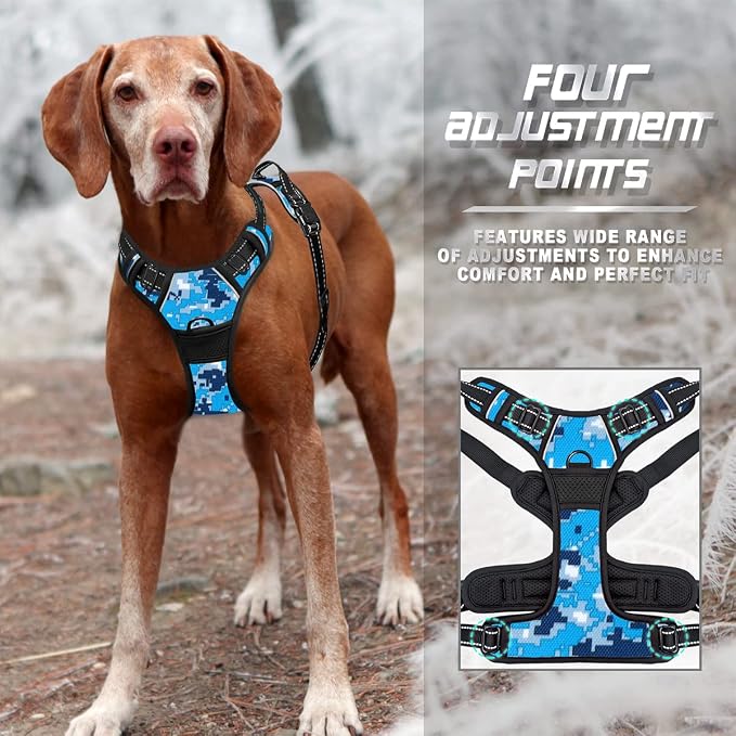 BARKBAY No Pull Dog Harness Front Clip Heavy Duty Reflective Easy Control Handle for Large Dog Walking(Blue camo,L) | Soft Padded No Choke With Handle,Easy On&Off,Adjustable Reflective For Walking Training Running(Blue Camo,L)