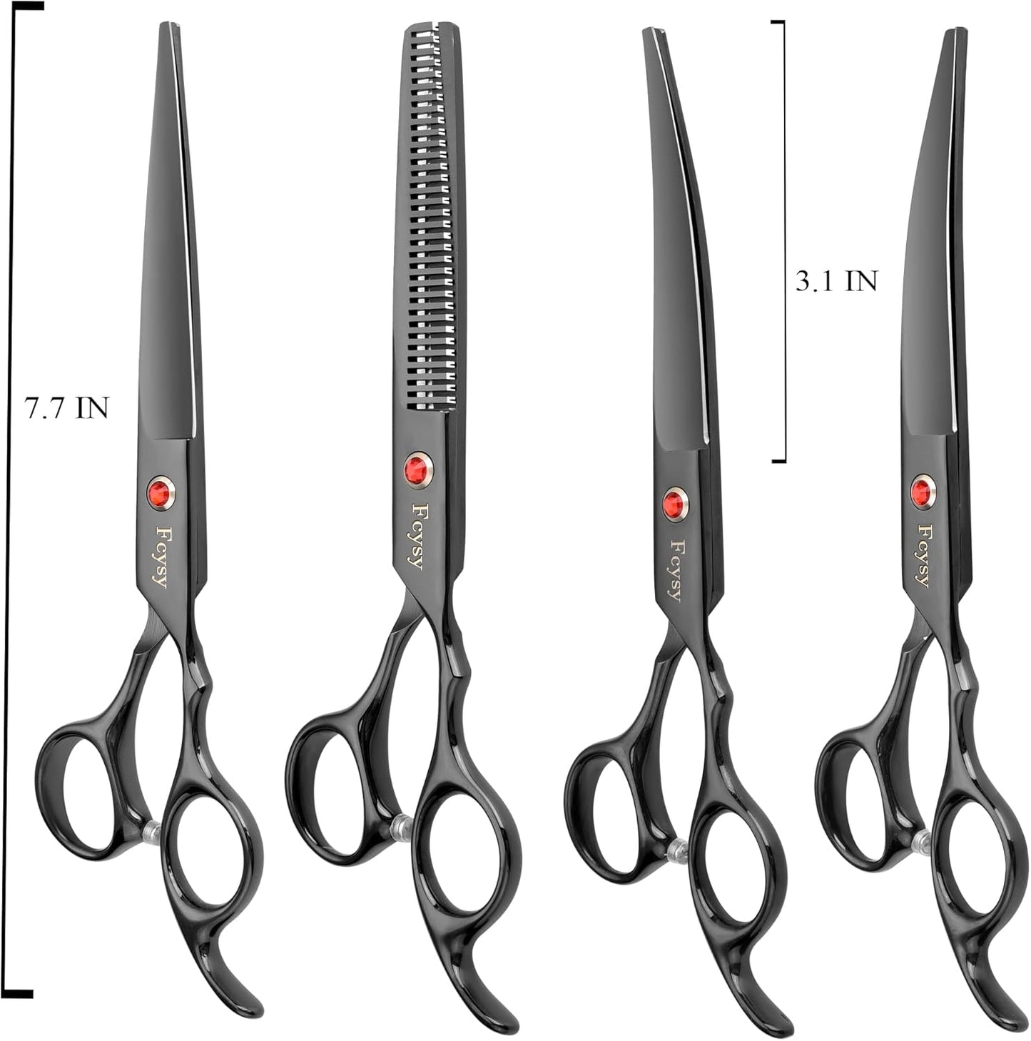 Dog Grooming Scissors Kit, Fcysy Professional Pet Hair Cutting Shears Set with Curved & Straight Blades Scissors Thinning Shears– Stainless Steel Grooming Tools for Dogs & Cats at Home