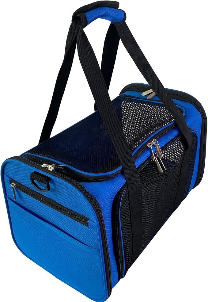 Airline Approved Soft Sided Pet Carrier, 17.5X11X11 Travel Tote with Soft Padded Bedding with Strong 1/4" Wood Base, Seatbelt & Luggage Attachment, Perfect for Cats and Small Dogs