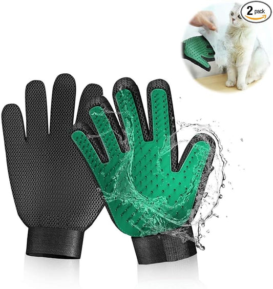 Gentle Deshedding Pet Grooming Mitt - Efficient Hair Remover Brush for Dogs, Cats, Horses with Long & Short Fur (1 Pair)