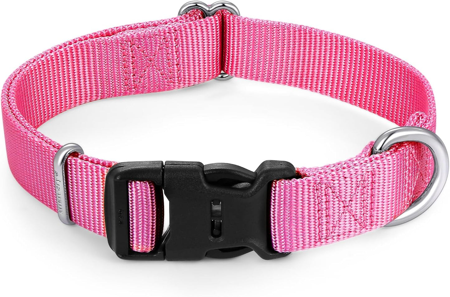 Mikivery Nylon Dog Collar with Quick Release Buckle Soft Adjustable Sturdy for Small Medium Large Dogs Pink,M