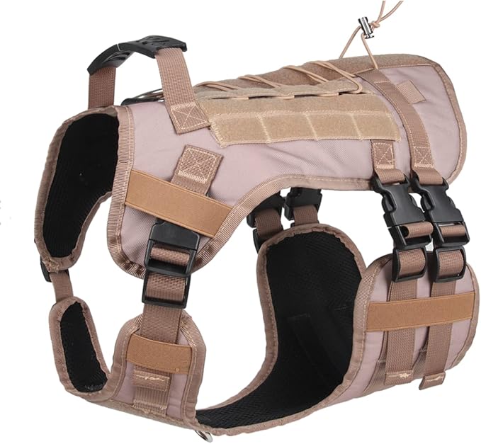Tactical Dog Harness for Medium Large Dogs No Pull, Military Dog Harness with Handle,Service Dog Vest with Molle & Loop Panels, Adjustable Pet Harness for Training Hunting Walking Khaki