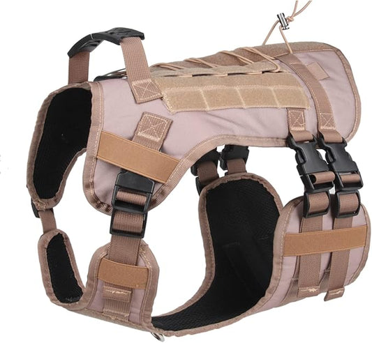 Tactical Dog Harness for Medium Large Dogs No Pull, Military Dog Harness with Handle,Service Dog Vest with Molle & Loop Panels, Adjustable Pet Harness for Training Hunting Walking Khaki