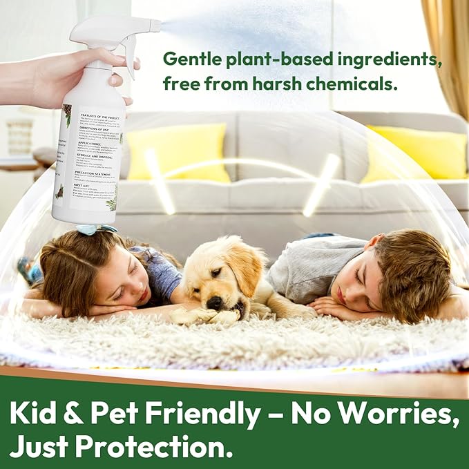 Natural Bed Bug Spray 16oz, Non-Toxic Sprayer, Plant-Based Bedbug & Dust Mite Repellent, Safe for Family & Pets, Fast-Acting Treatment for Bed Bugs, Mites