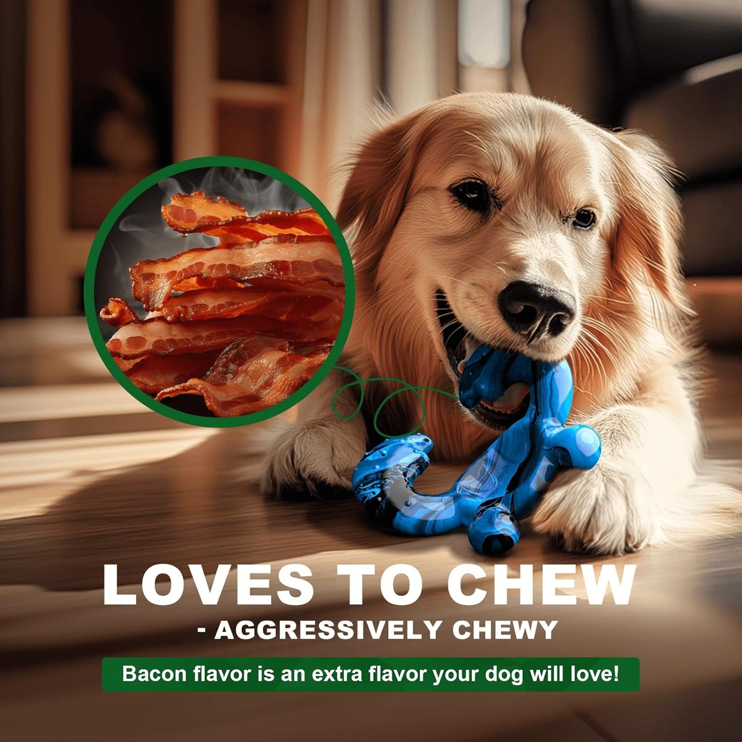 Dog Chew Toy for Aggressive Chewers – Tough Nylon Bone with Bacon Flavor for Pitbulls & Large Dogs, Indoor Play for Teeth Cleaning & Anxiety Relief