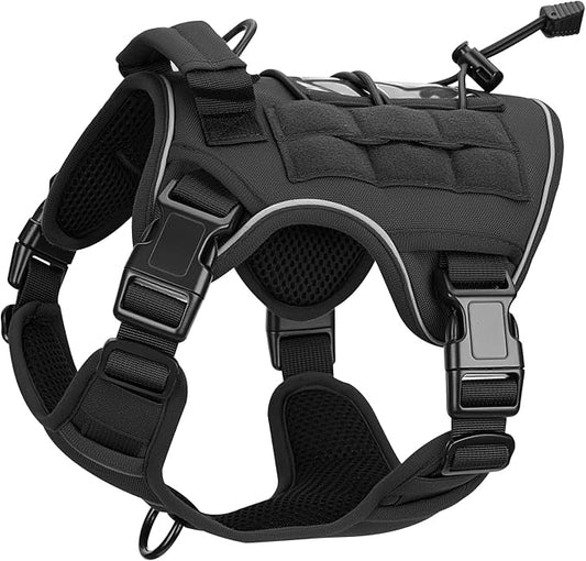 Heavy-Duty Tactical Dog Harness for Large Dogs, No Pull Adjustable Reflective Pet Vest with Molle System, K9 Military-Grade Control for Service Training, Outdoor & 10+ Breeds, Black, Small