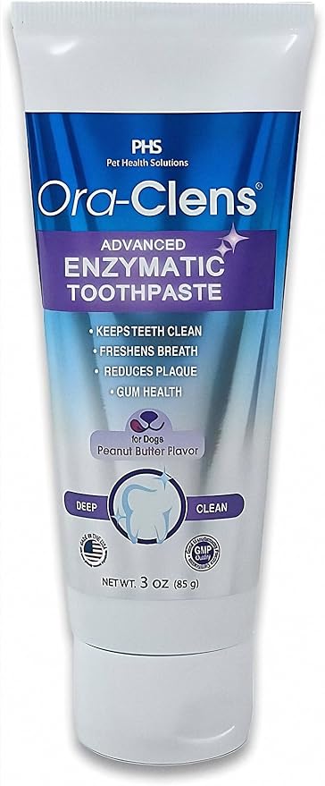 Ora-Clens Advanced Enzymatic Toothpaste – Safe and Natural Dog Oral Care Toothpaste – Freshens Breath, Fights Plaque and Reduces Tartar – Tasty Peanut Butter Flavor – 3 Oz