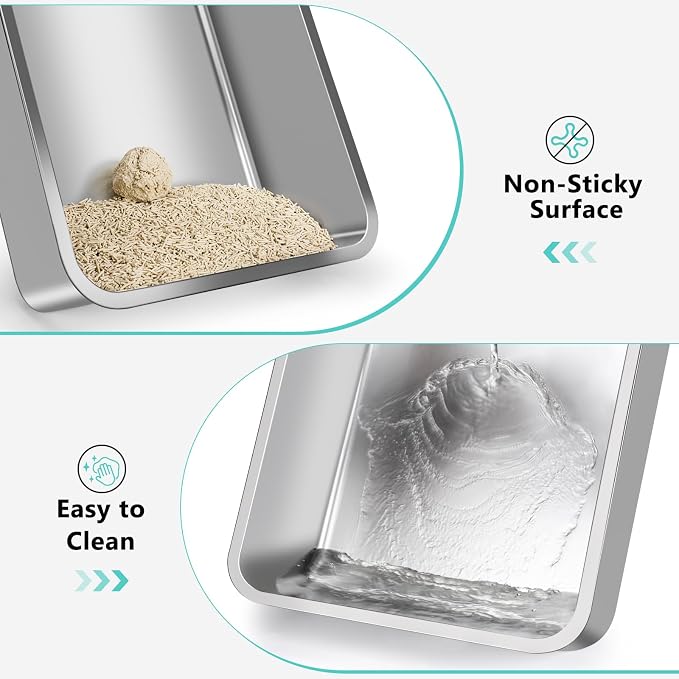 AIPERRO Stainless Steel Litter Box | XL Enclosed Cat Litter Boxs with Lid for Big Cats | High Sided, Anti-Urine Leakage | Non-Stick Bottom & Includes Scoop
