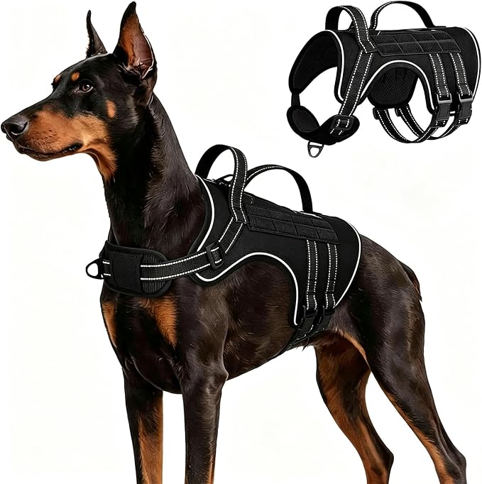 Tactical Dog Harness Adjustable Reflective No Pull Dog Harness, L | 2 Control Handles, Hook and Loop Panel for ID Patch, Pet ID Tag, Breathable Mesh Padding, Heavy Duty Dog Harness, Training