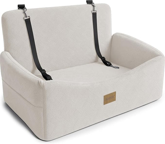 JOEJOY Dog Car Seat for Large Medium Sized Dogs Under 55 lbs, Dog Booster Seat for 2 Small Dogs with Detachable Washable Cover, Memory Foam Pet Car Seat with 2 Safety Belts and Storage Pockets