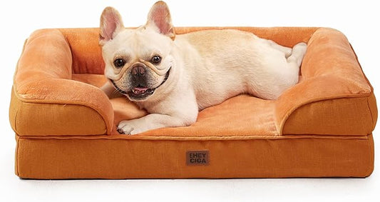 EHEYCIGA Orthopedic Dog Bed Medium Size Dog, Waterproof Washable Pet Beds | Non-Slip Bottom and Egg-Crate Memory Foam Dog Couch Bed with Washable Removable Cover, Pumpkin Orange