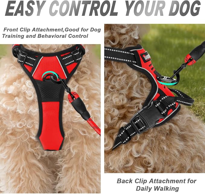 BARKBAY Dog Harness No Pull for Small Sized Dog Front Back Clips,Dog Vest | Soft Padded No Choke With Handle,Easy On&Off,Adjustable Reflective For Walking Training Running(Red,XS)