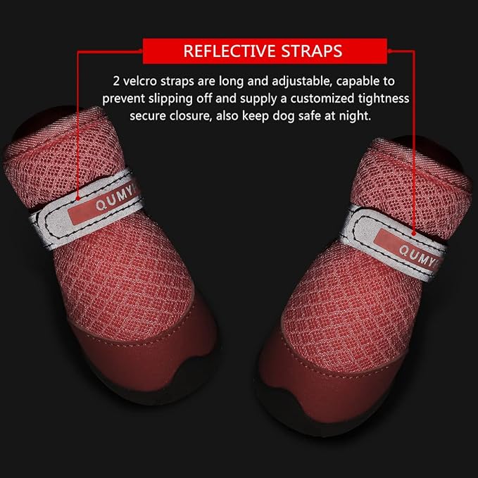 QUMY 4PCS Dog Shoes for Small Dogs, Hot Pavement Summer Puppy Dog Boots & Paw Protectors with Soft Anti-Slip Rubber Sole, Mesh Breathable Dog Booties for Hardfloors, Walking Running Pink Size 3