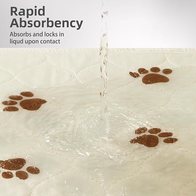 PUPTECK Washable Pee Pads for Dogs - Waterproof Reusable Puppy Potty Training Pads Whelping Mat - Fast Absorption Non-Slip Pet Food Feeding Mat (Beige, 34x36 Inch (Pack of 2))