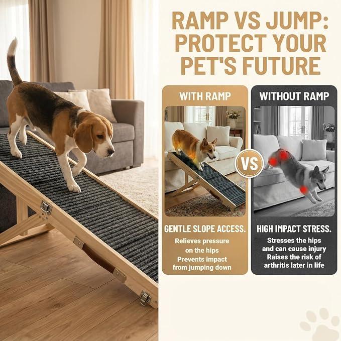 Dog Ramp for Couch, Wooden Small to Large Dog Ramp for Bed Sofa Car | 2026 Upgraded Foldable Pet Ramp, 5 Adjustable Heights (10.8"-23.5"), Portable, Wider and More Stable, Non-Slip