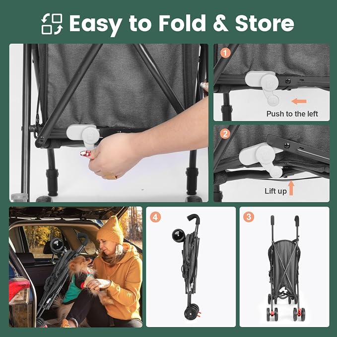 3 in 1 Pet Stroller for Small Dogs and Cats, Foldable Pet Stroller with Cats and Dogs Jogger Travel Strollers, 4 Wheels, Breathable Mesh, Large Capacity, Easy to Carry (Dark Grey)