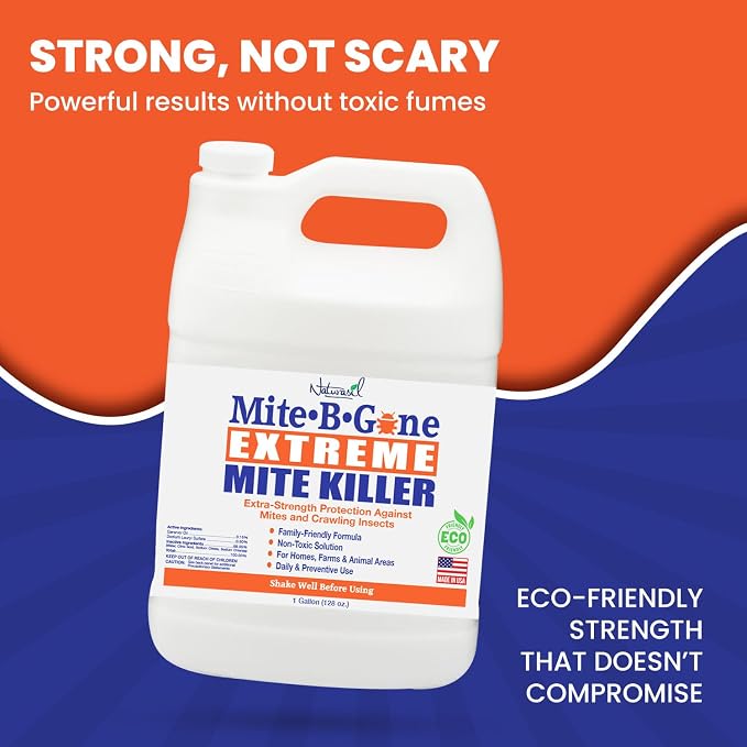 Mite-B-Gone Extreme Mite Killer Spray – 4 Pack (1-Gallon Jugs) | Large-Area Natural Mite Treatment for Farms, Coops, Barns, RVs & Outdoor Gear | Fast-Acting, Non-Toxic, Family-Friendly Formula