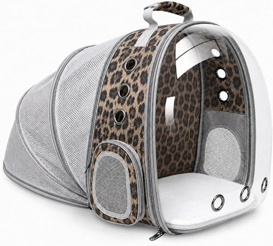 Expandable Cat Carrier Backpack for Cats & Dogs, Bubble Window Pet Travel Backpack with Breathable Mesh, Anti-Collapse Structure, Side Door, Safety Leash, for Vet Visits, Hiking, Outdoor, Animal