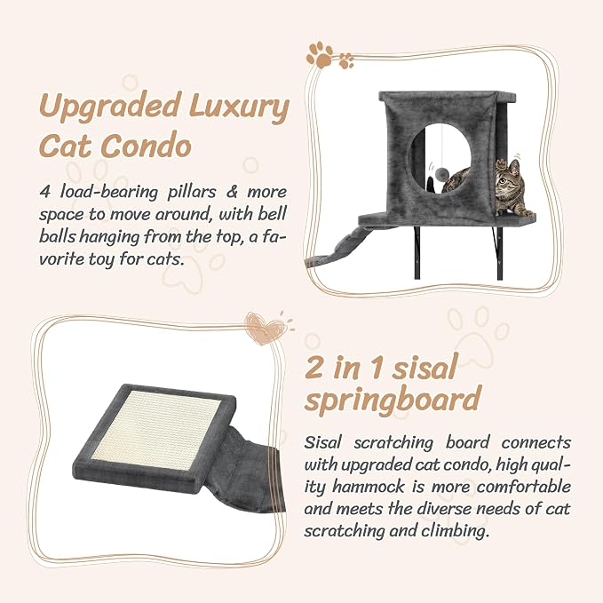 12-in-1 Cat Wall Shelves, Modern Wall-Mounted Cat Furniture, Wooden Climber Includes House, Bridge, Tree, Steps, and Scratcher, Space-Saving Cat Climbing Wall Systems, Dark Gray