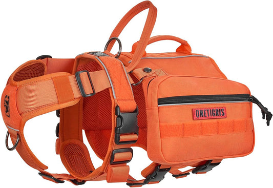Onetigris Dyno Outdoor Harness for Dogs with Pockets, Front Range Pack, Saddle Bag Dog Hiking Vest with Handles