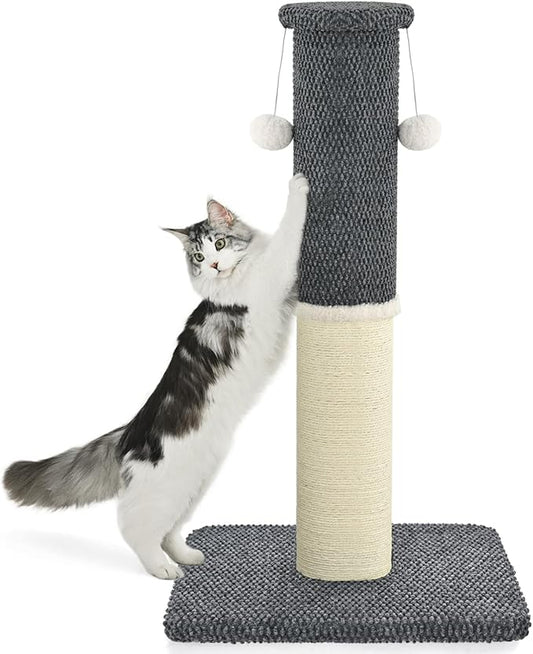 Made4Pets Tall Cat Scratching Post with Sisal & Carpet for Indoor Cats, 33" | Cat Scratcher with Wide Stable Base, Interactive Hanging Toys, Ideal for Adult Cats, Large Breeds and Full-Body Stretching