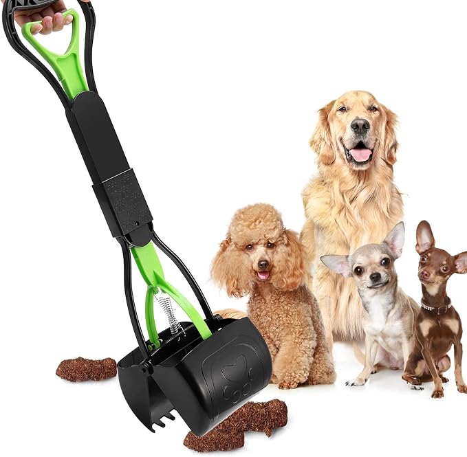 Non-Breakable Pet Pooper Scooper for Dogs and Cats with Long Handle High Strength Material and Durable Spring for Easy Grass and Gravel Pick Up (Green)