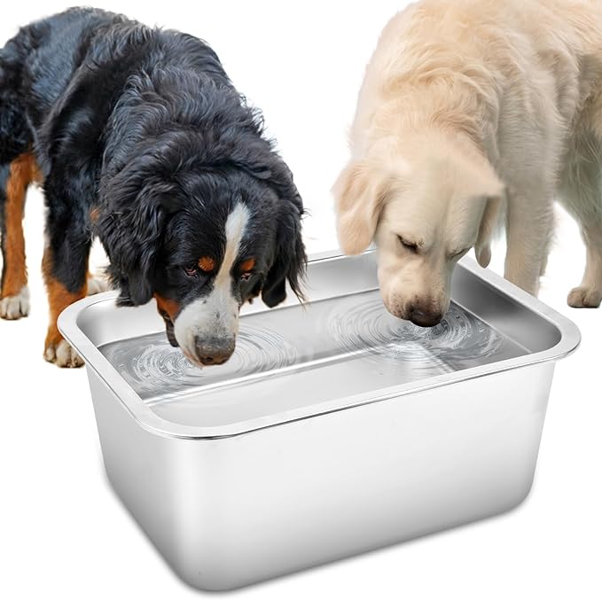 4 Gallon Large Dog Water Bowl, Stainless Steel Bowl for Giant Dogs | 4 Gallon Capacity, 15.7 x 11.8 x 6 in Size, Wide Rectangular Opening, Food or Water Use, Easy to Clean, Medium to Giant Dogs