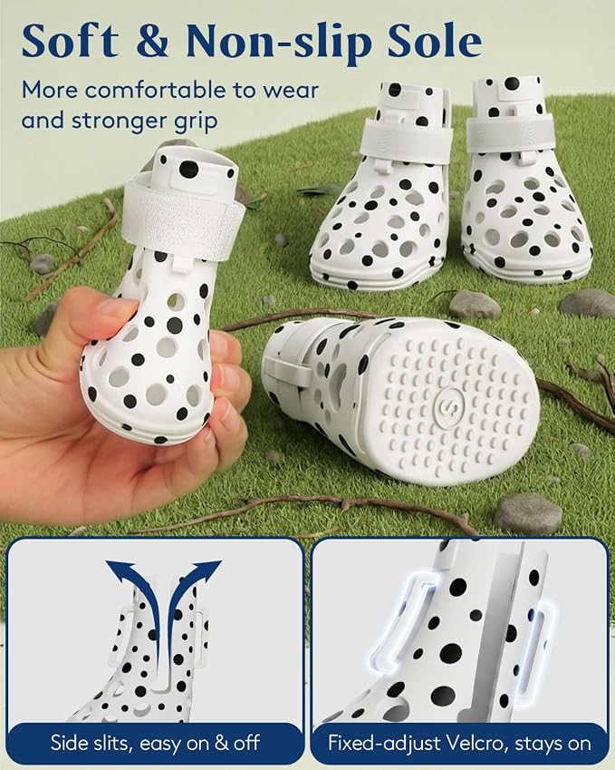 Dog Shoes for Hot Pavement, Breathable Dog Boots Paw Protectors with Adjustable Straps & Non-Slip Sole, Easy On & Off, Waterproof, Easy-Cleaning (White Speckles, M)