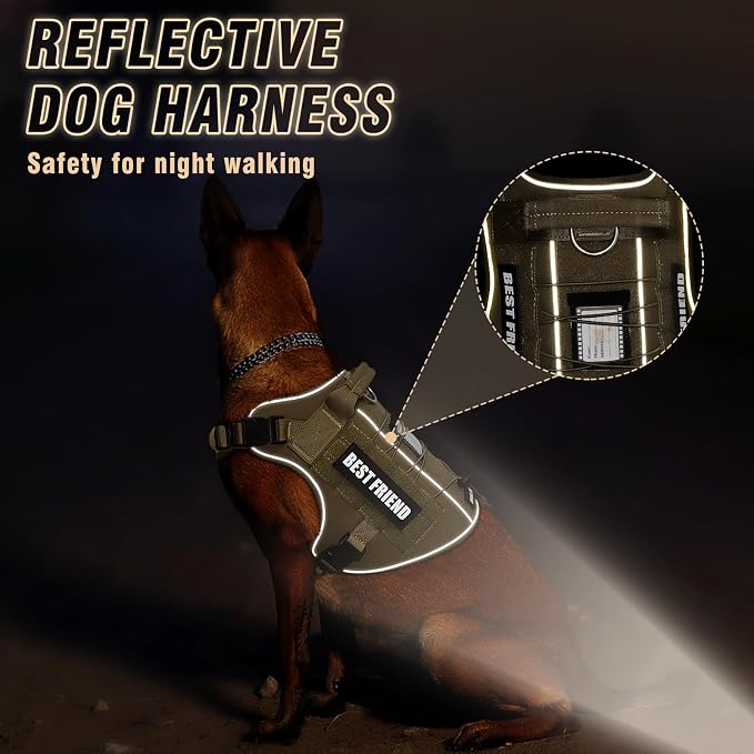 Tactical Dog Harness for Large Dogs,No Pull Military Dog Vest with Handle,Reflective Heavy Duty Pet Harness for K9 Working Walking Hiking Training Brown XL
