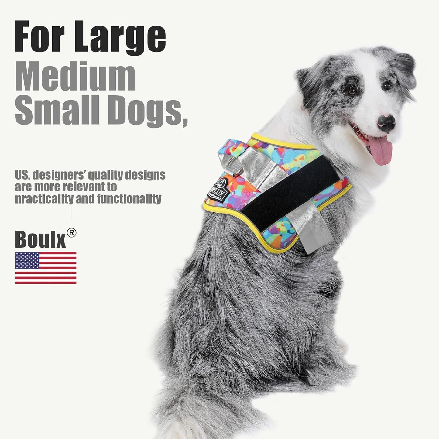 Bolux Dog Harness, No-Pull Reflective Dog Vest, Breathable Adjustable Pet Harness with Handle for Outdoor Walking - No More Pulling, Tugging or Choking (Large (Pack of 1), Watercolour)