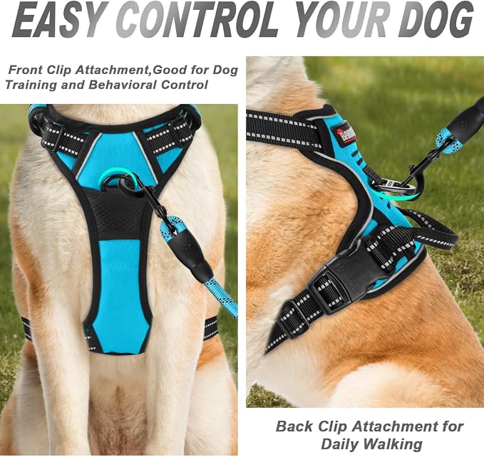 BARKBAY Dog Harness No Pull for Small Sized Dog Front Back Clips,Dog Vest | Soft Padded No Choke With Handle,Easy On&Off,Adjustable Reflective For Walking Training Running(Blue,S)