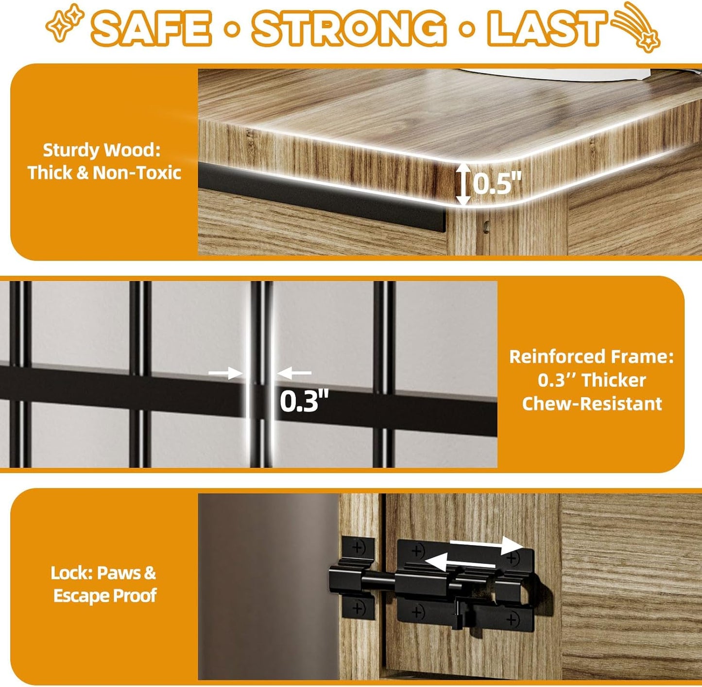 42" Large Dog Crate Furniture, Double Door Wooden Indoor Dog Kennel Furniture, Decorative Pet Cage End Table with Wheels for Large Breed Dogs, Size XL, Rustic Brown