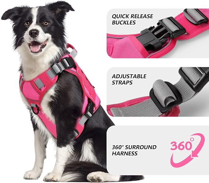 WINGOIN Pink Tactical Dog Harness for Extra Large Dogs,No Pull Dog Harness | Heavy Duty with Handle,Adjustable Reflective,Military K9 Style,Big Size Dog Vest,for Great Danen,for Walking Running Hunting