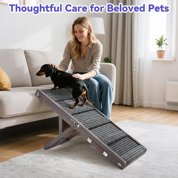 Pawaboo 2026 Upgraded Dog Ramp for Couch, Foldable Small Dog Ramp for Sofa, 5 Adjustable Height from 9.8" to 20.5", Portable Stable Pet Step with Non-Slip Pad, Pet Ramps Use for Stairs,Grey Purple
