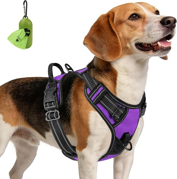 Joytale No Pull Dog Harness Medium Sized Dog, Front Clip, Purple | Grab Handle for Instant Control, Padded & Adjustable Vest, Sturdy Metal D-Rings, for Safe Training & Daily Walking