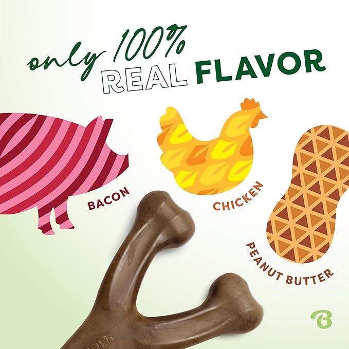 Medium 3-Pack, Benebone Wishbone Durable Dog Chew Toy for Aggressive Chewers, Real Bacon, Chicken, Peanut Butter, Made in USA, Variety Pack