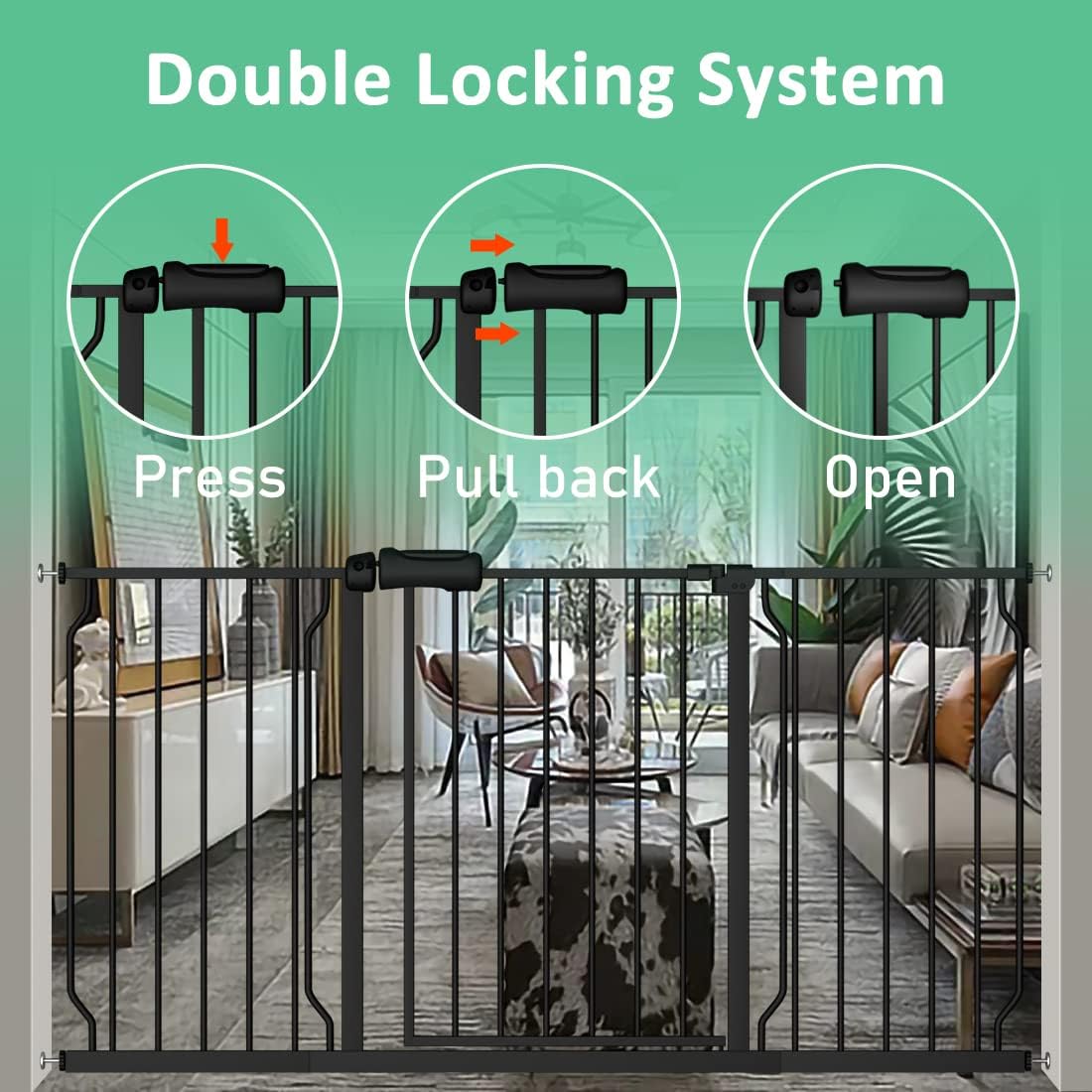 ALLAIBB Extra Wide Pressure Mounted Baby Gate Walk Through Child Kids Safety Toddler Tension Black Long Large Pet Dog Gates with Extension for doorways Kitchen (71.65-85.03"/182-218cm, Black)