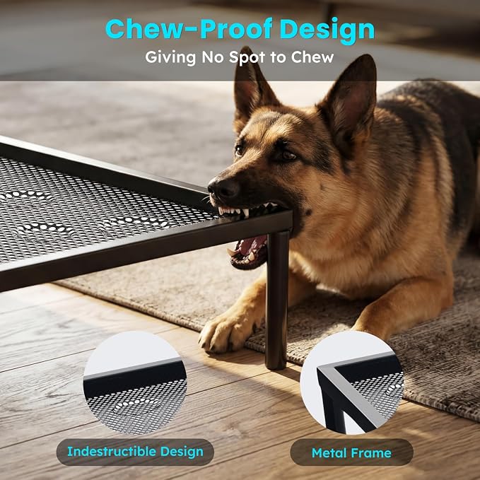 ZOMISIA Chew Proof Elevated Dog Bed for Large Dogs, 42" x 27" x 5", Black | Indestructible Raised Pet Cot for Indoor & Outdoor Use, with Removable Waterproof Padded, Non-Slip & Washable, Easy to Clean