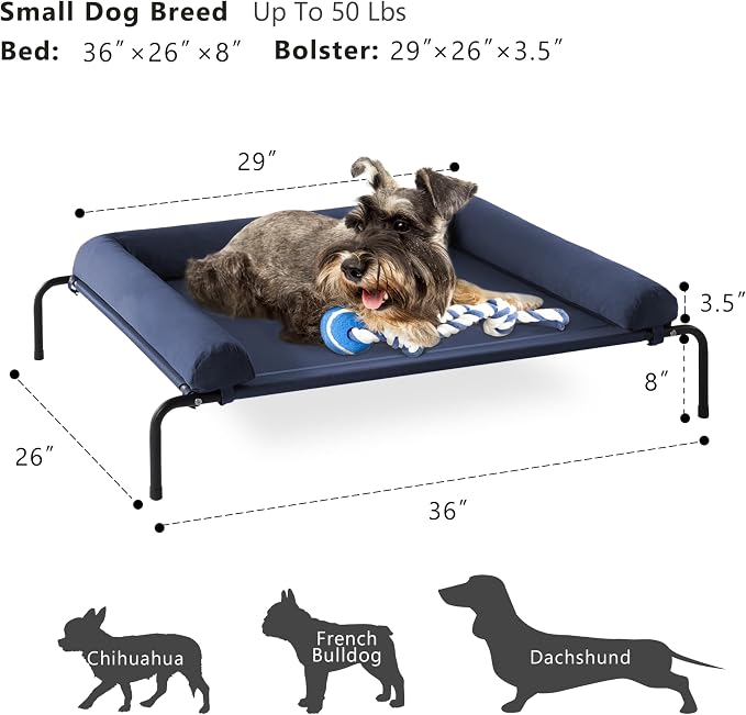 Cooling Elevated Dog Bed, Outdoor Raised Dog Beds, Medium Dogs Cot | Waterproof,W/Breathable Mesh, Pet Cot W/Portable Removable Bolster