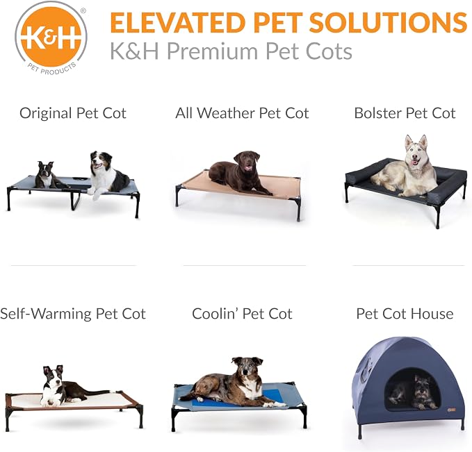 K&H Outdoor Elevated Dog Bed, Bolster Pet Cot, Medium 32x25in, Chocolate | Pet Cot for Medium & Large Pets, Washable Mesh Center Hammock with removable Washable Bolsters, Indoor / Outdoor Dog Bed
