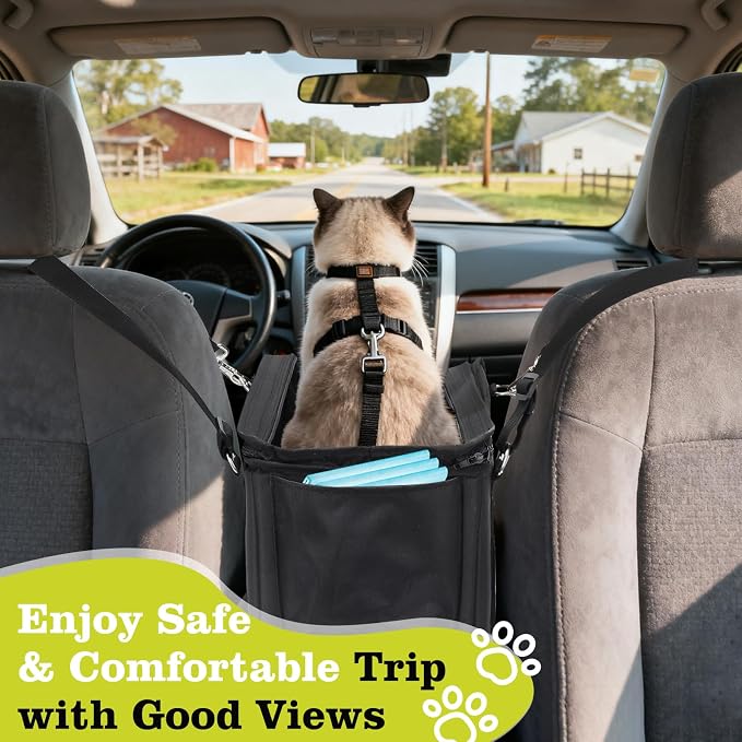 Mity rain 3 in 1 Cat Car Seat for Center Console with Cushion for Travel | Portable Carrier for Shoulder Handle Car, Foldable Pet Armrest Booster Seat for Small Dogs & Cats (Up to 15lbs)