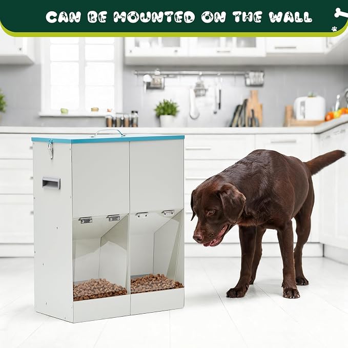 Willinglong Gravity Automatic Dog Feeder for 2 Dogs 46 lbs Capacity Galvanized Metal Self Feeding Dog Food Dispenser Large Breed for Outdoor and Indoor Use